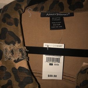 Leopard print distressed denim jacket